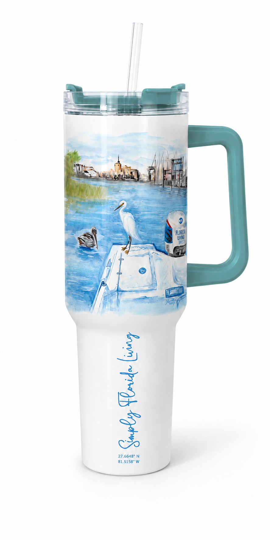 40oz. Handle Tumbler Elegant Egret